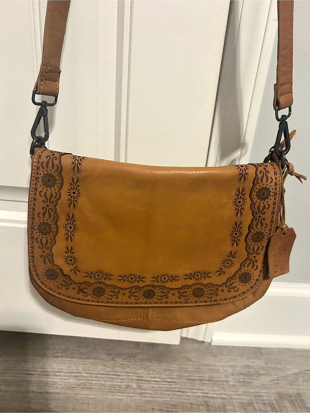New from TJ Maxx Leather Crossbody Bag Brown Floral